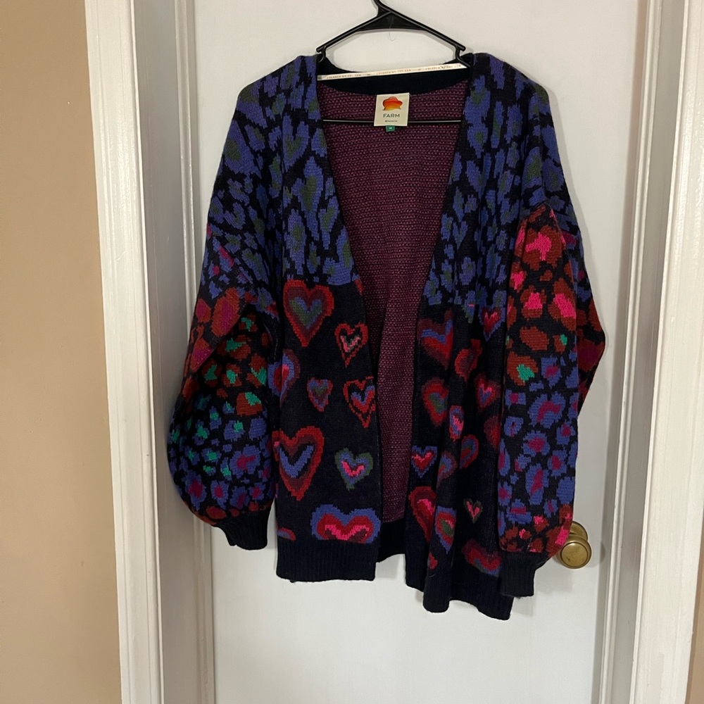 Farm Rio Colorful Heart Patterned Cardigan Medium